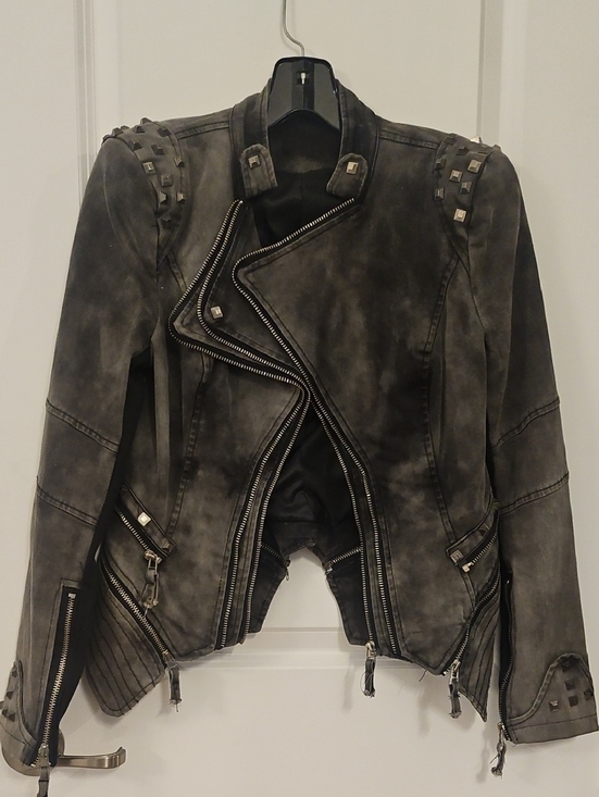 Jackets & Blazers - Stud-Embellished Washed Black Jacket/Blazer